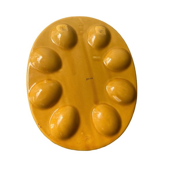 Vintage Deviled Plate Made in Japan Brown Basket Weave 8 eggs - Picture 3 of 3